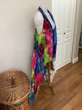 Tie dye embellished long festival vest M/L/XL